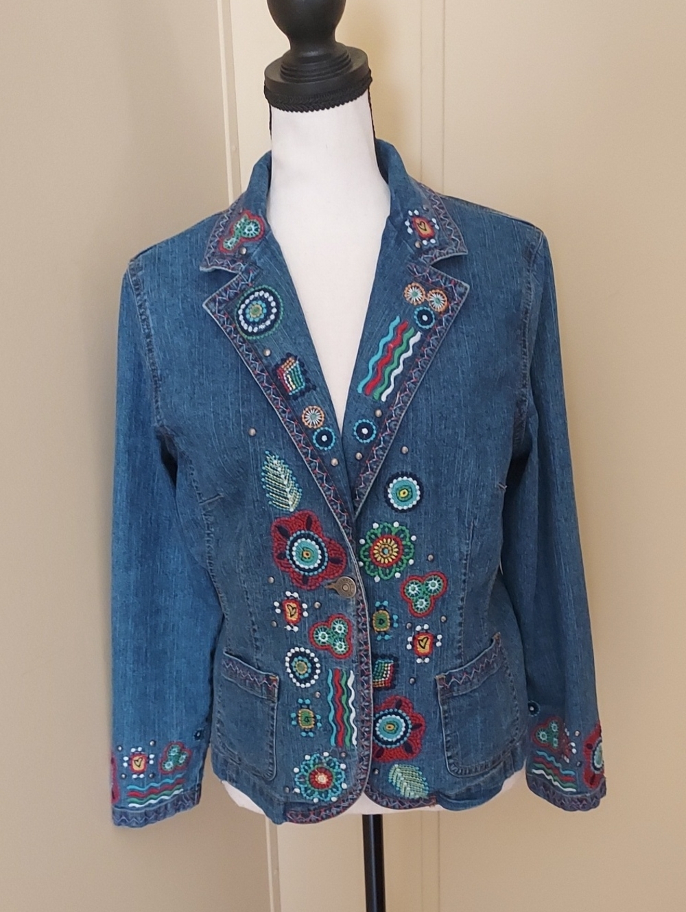 Ruby Rd Embroidered Denim Blazer